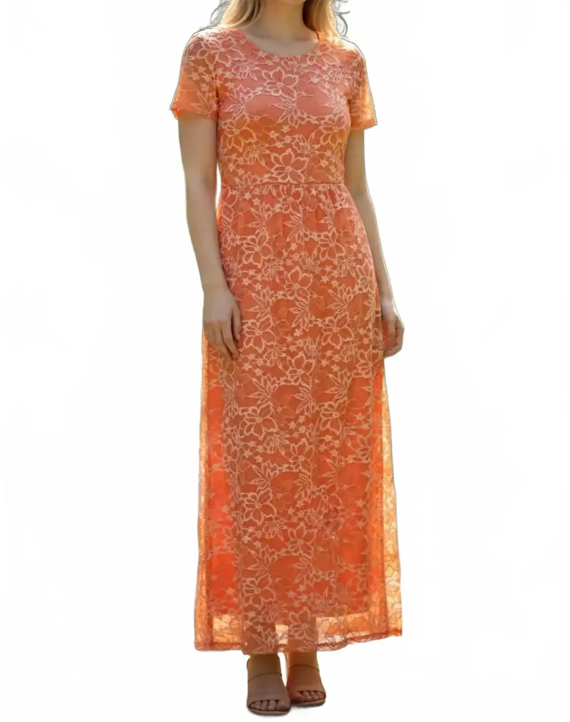 Sunset Lace Maxi Dress In Coral 1