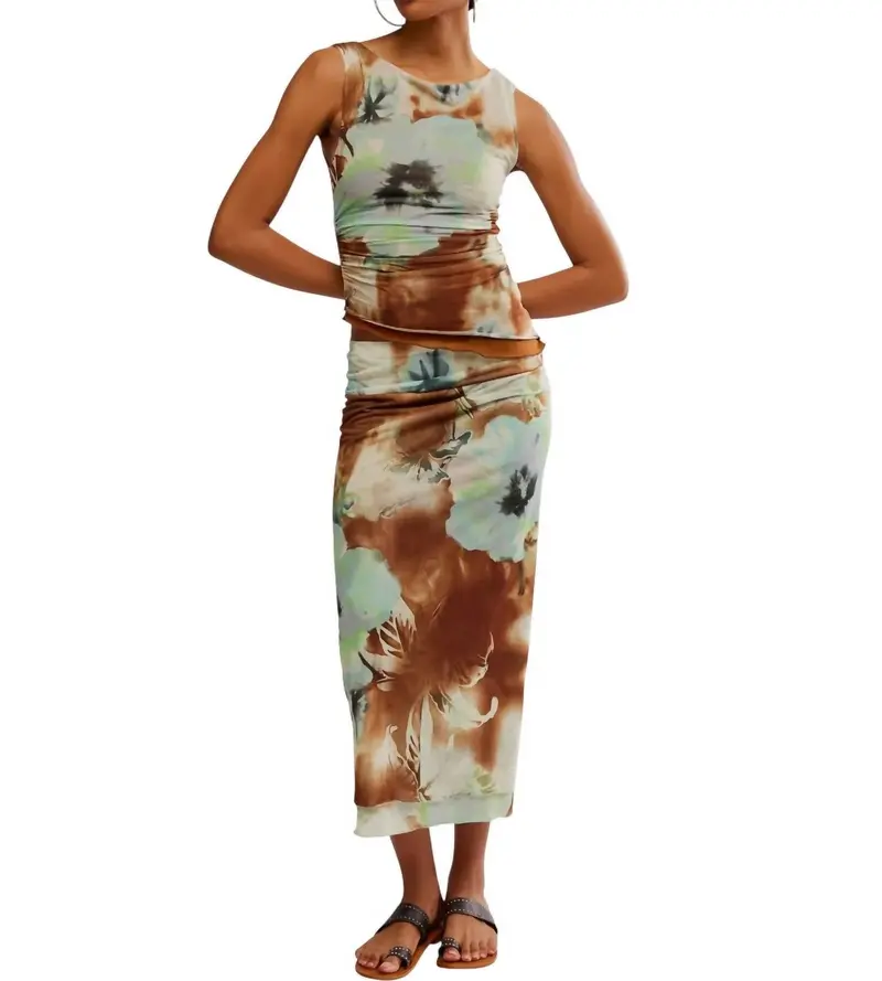 Sunset Mesh Maxi Skirt In Moss-Combo Boardwalk 1