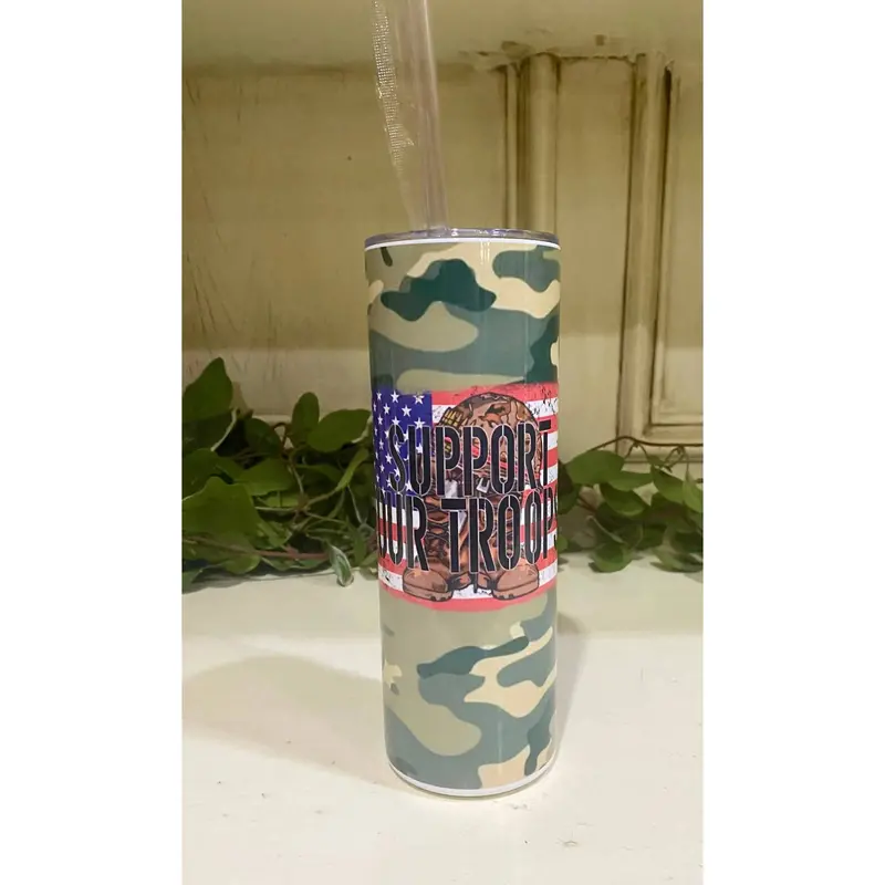 Support Our Troops Camo 20 Oz Skinny Tumbler In Green 1