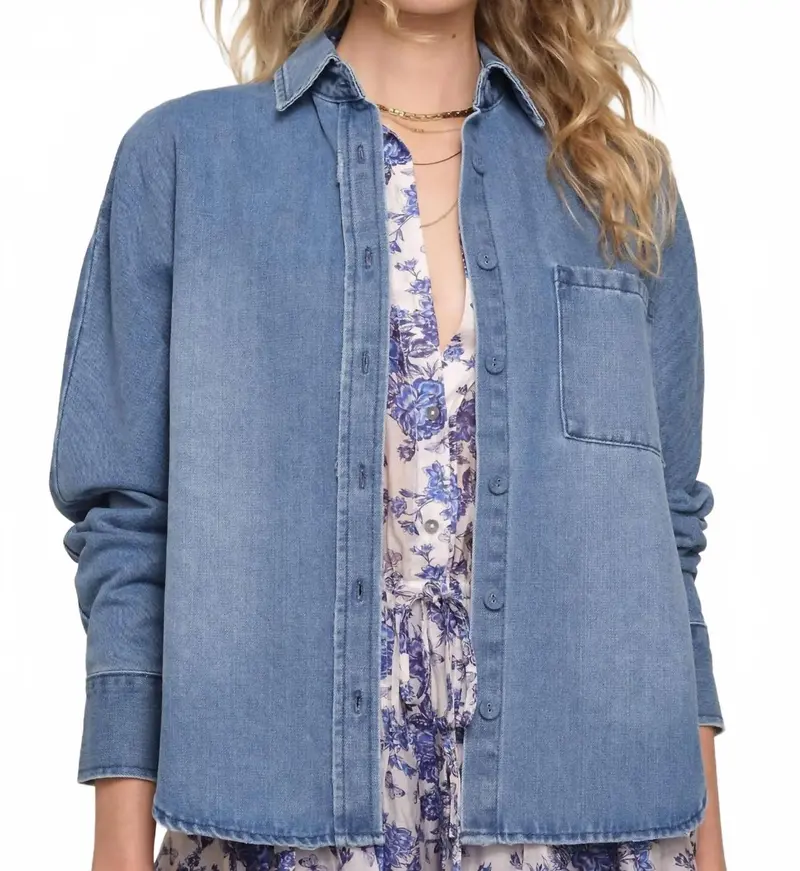Suzanne Button Down Shacket In Ocean 1