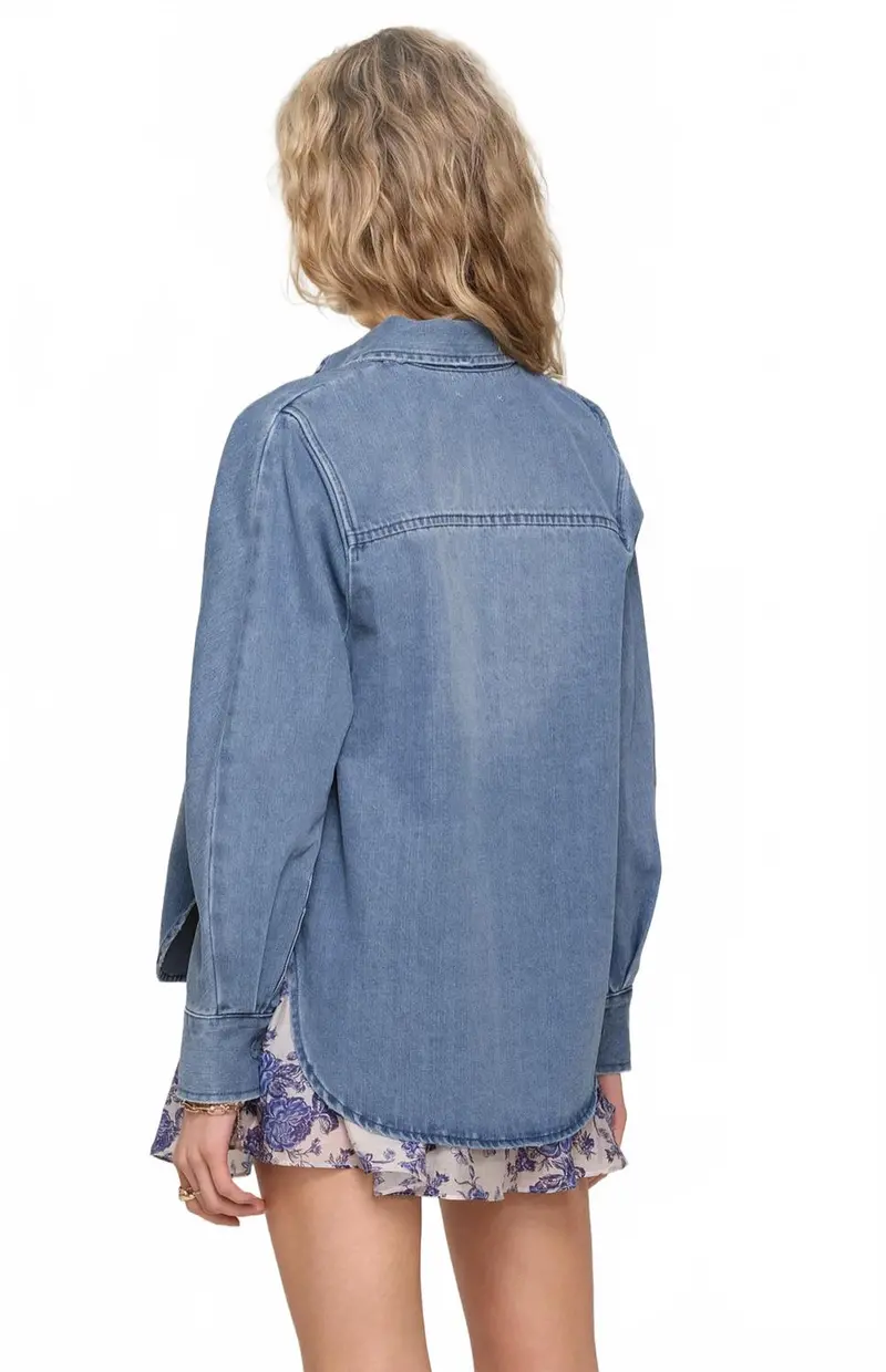 Suzanne Button Down Shacket In Ocean 2