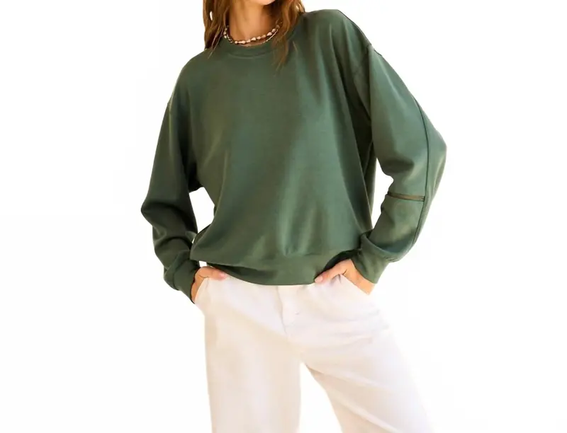 Sweater Pullover With Zipper On Sleeve In Sea Green 1