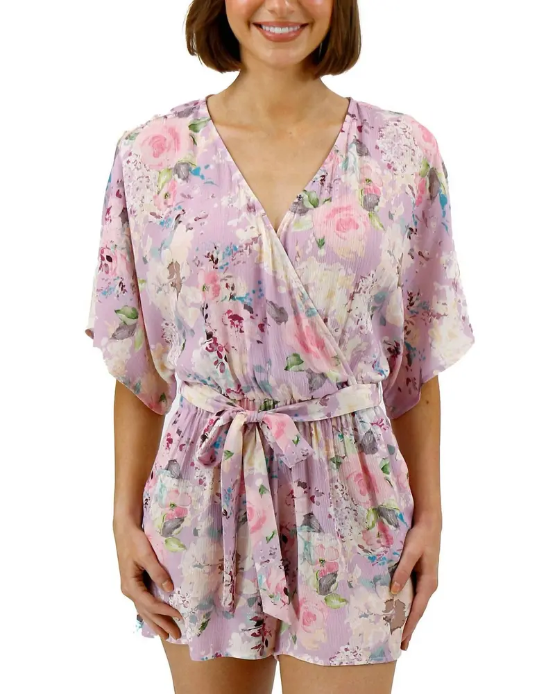 Sweetest Flowy Sleeves Romper In Purple Floral 1