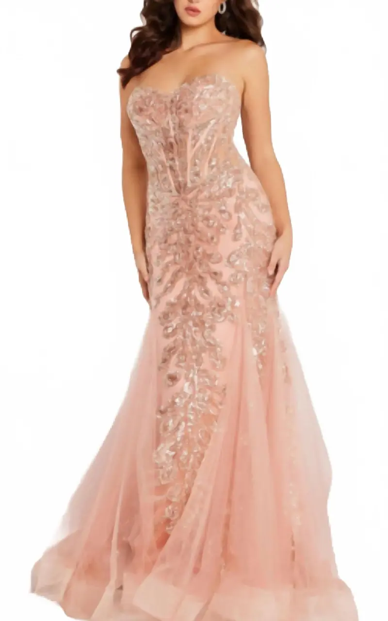 Sweetheart Neckline Embellished Dress In Blush 1