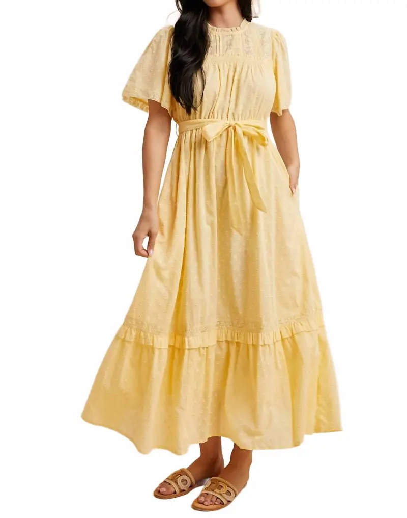 Swiss Dot Flutter Sleeve Maxi Dress In Lemon Water 1