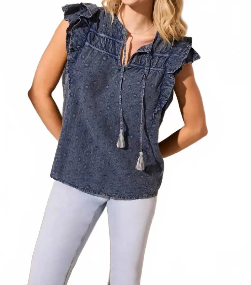 Swiss Dot Tassel-Tie Popover Blouse - Plus In Vintage Wash 1