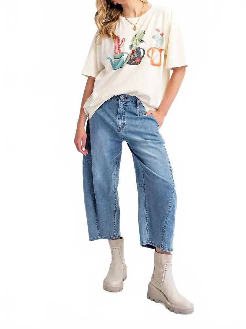 T-Shirt With Graphic Cactus Planted In Tea Pots In Ecru 1