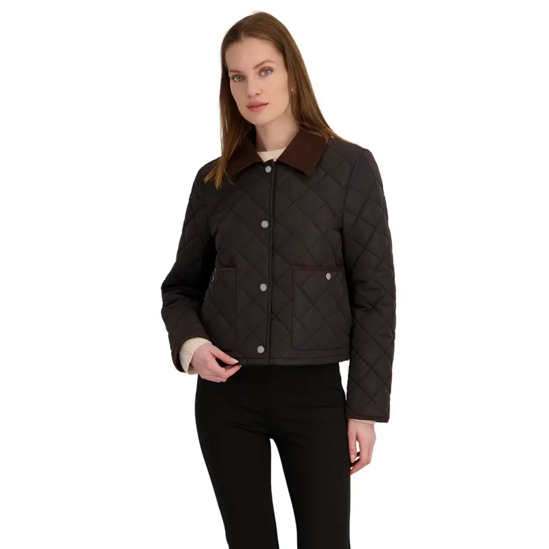 Tahari Women's Haly Quilted Lightweight Water-Repellent Short Jacket W/Corduroy Collar 1