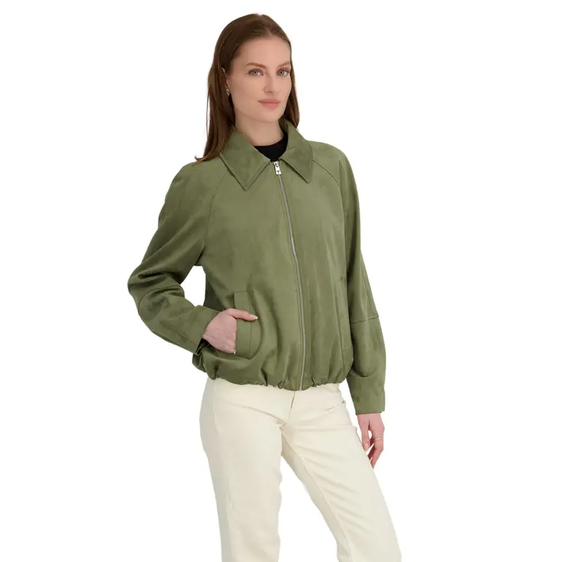 Tahari Women's Kora Soft Faux Suede Raglan Sleeve Bomber Jacket W/Cinched Hem 1