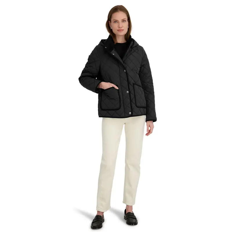 Tahari Women's Rosie Hooded Quilted Water-Repellent Short Coat W/Detachable Hood 1