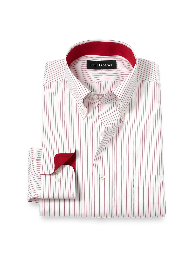 Tailored Fit Non-Iron Cotton Stripe Dress Shirt With Contrast Trim 1