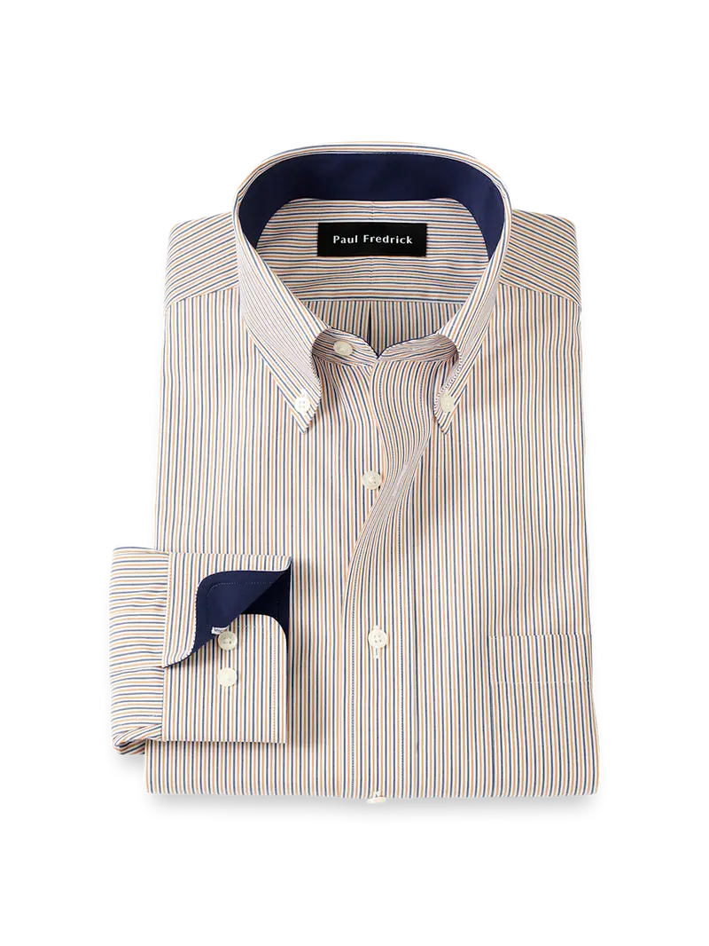 Tailored Fit Non-Iron Cotton Stripe Dress Shirt With Contrast Trim 1