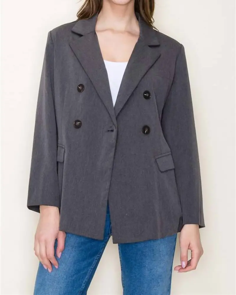 Tailored Loose Fit Lined Blazer In Charcoal 1