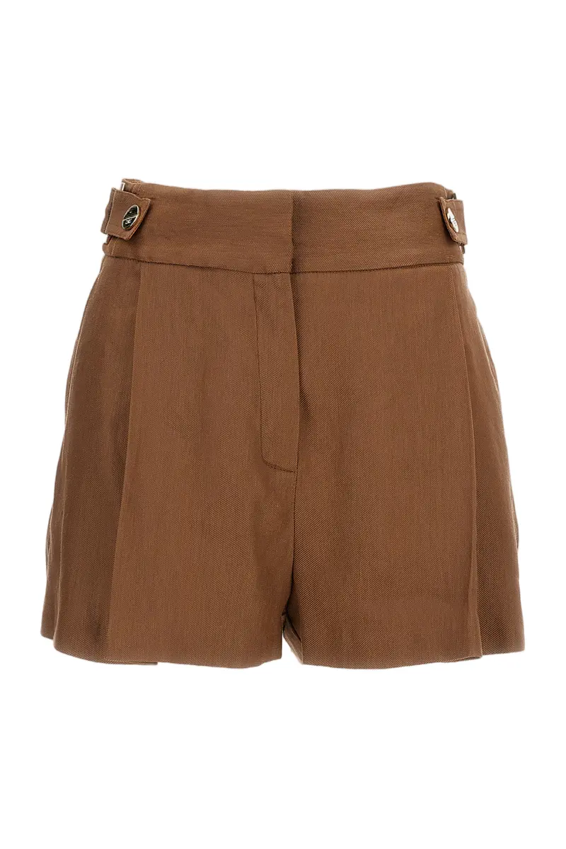 Tan Brown Linen Blend Shorts 1