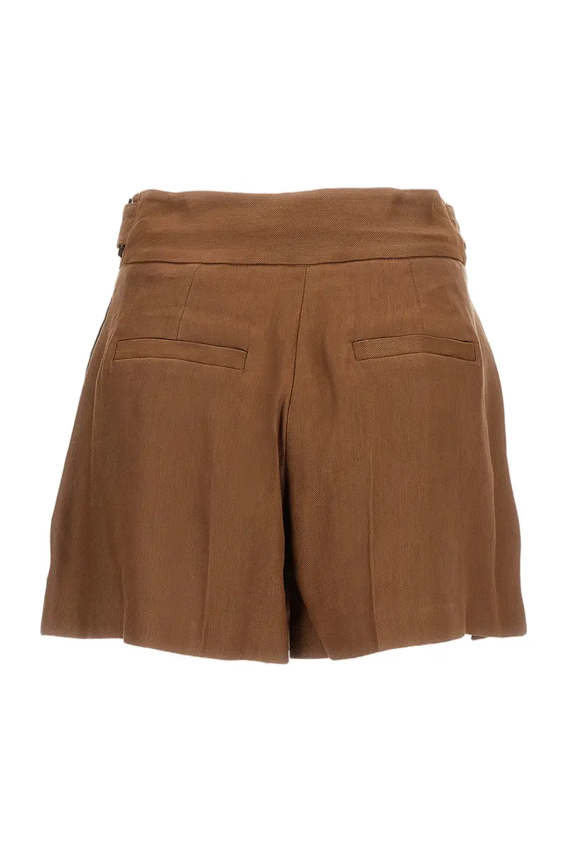 Tan Brown Linen Blend Shorts 2