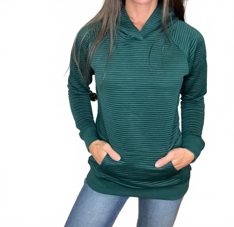 Tatum Textured Pullover Hooded Sweatshirt In Spruce Green 1