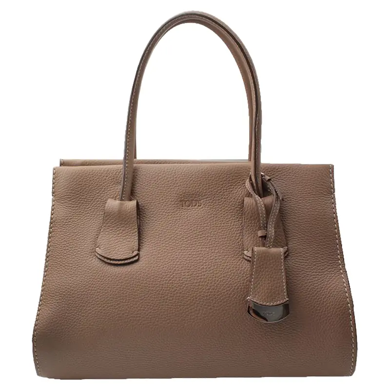 Taupe Brown Leather Tote Bag 1