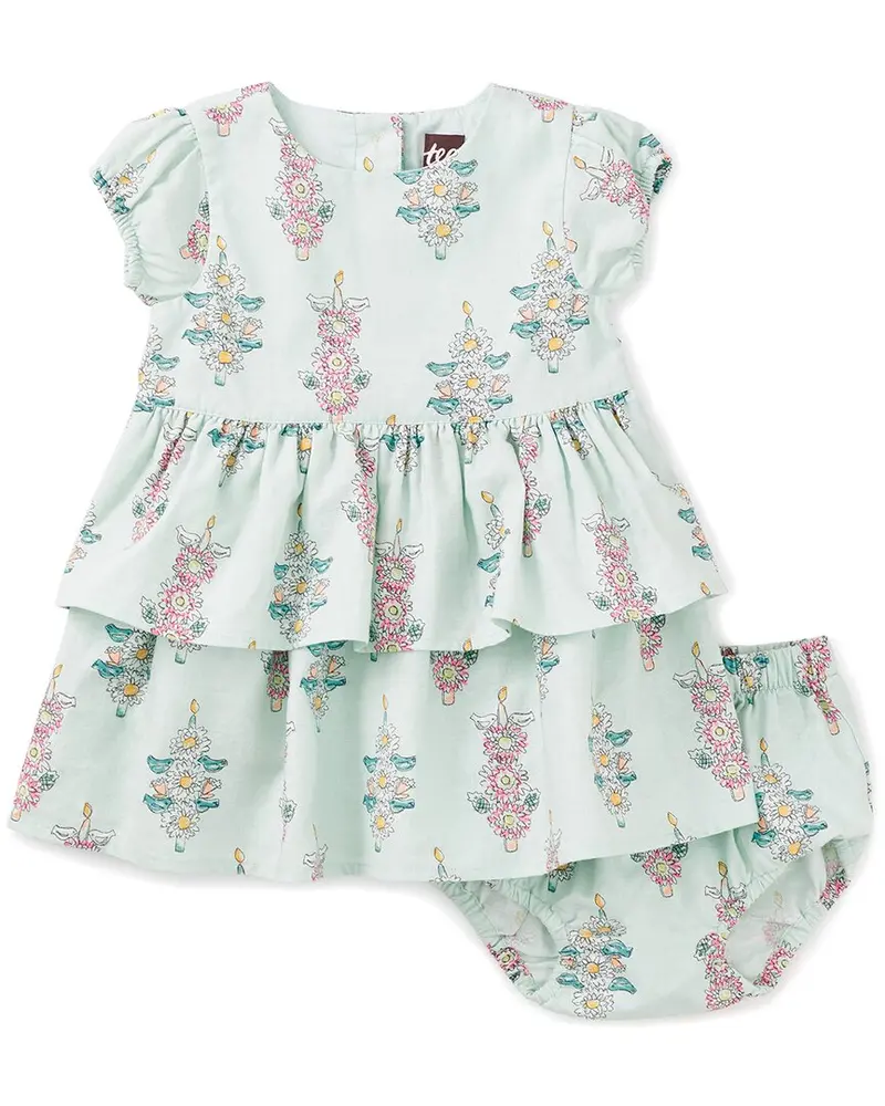 Tea Collection Puff Sleeve Linen-Blend Baby Dress Set 1