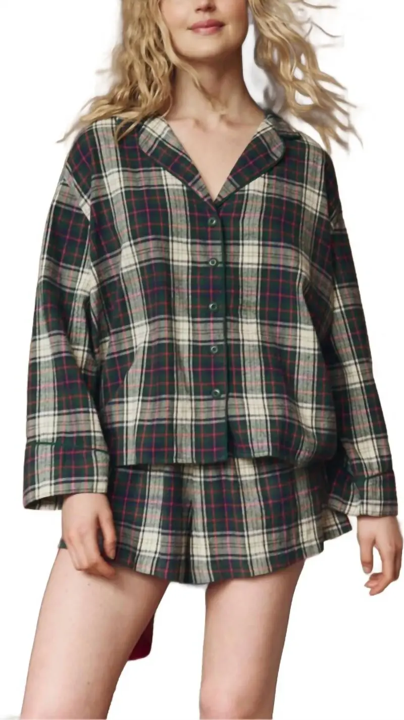 The Flannel Pajama Top In Pine Lodge Plaid 1