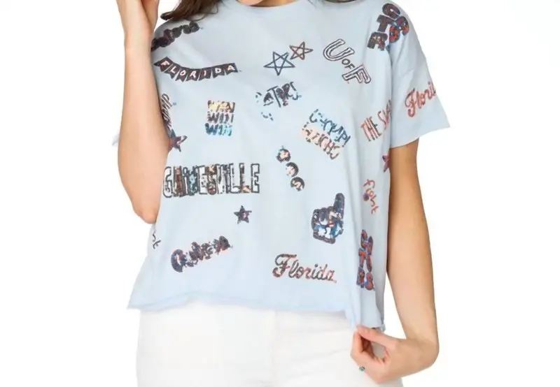 The Florida Sequin Spirit Tee In Light Blue 1