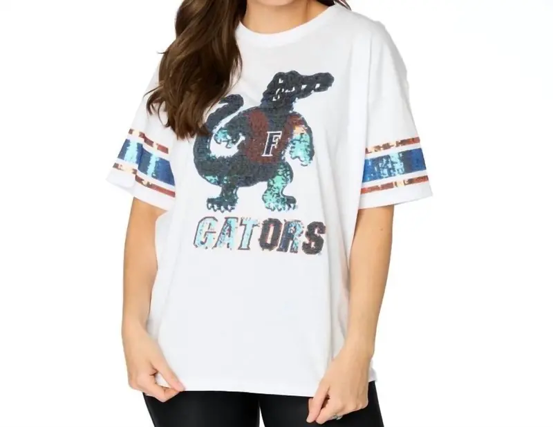 The Gators Sequin Crop Top In White 1