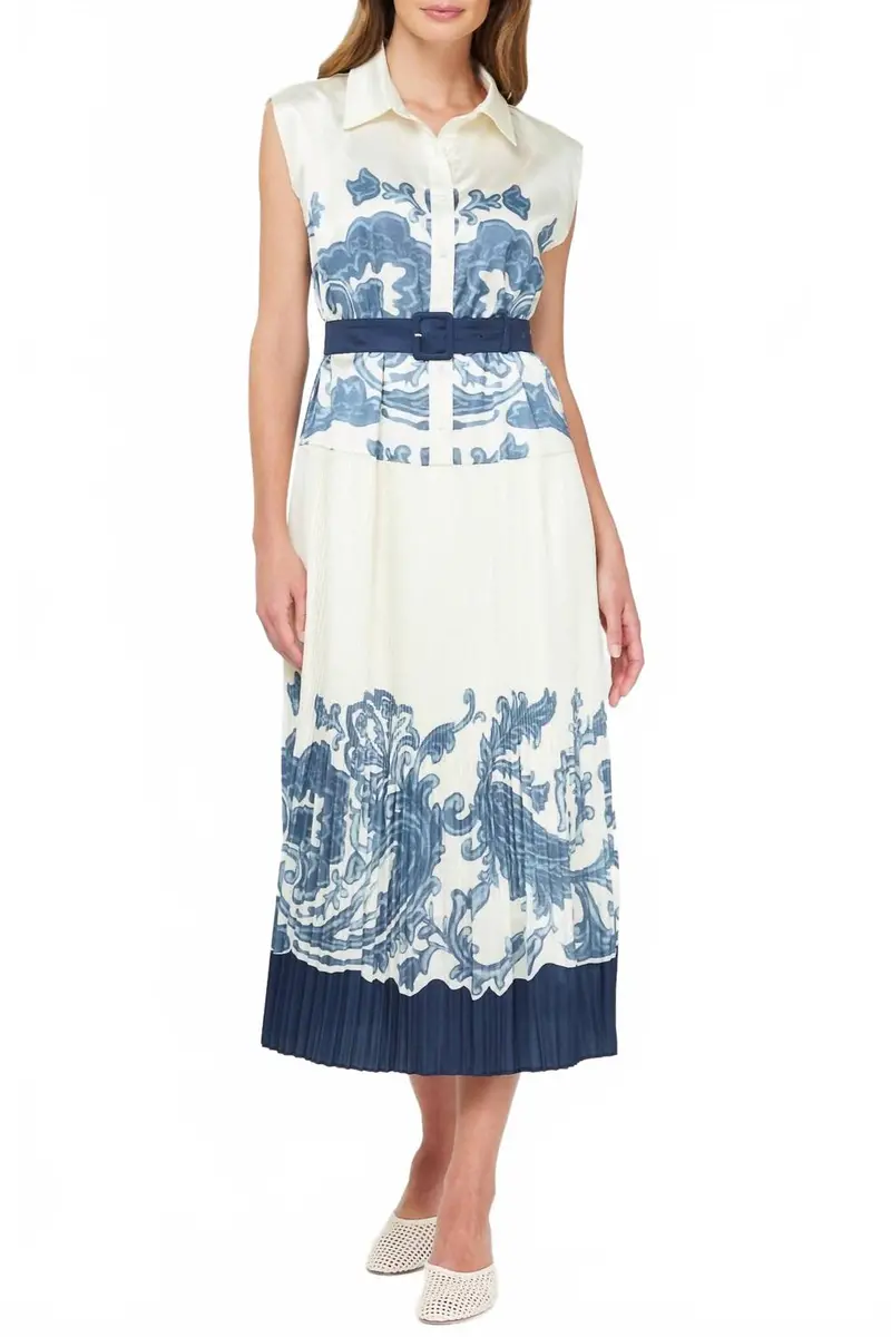 The Riyanna Pleated Dress In White 1