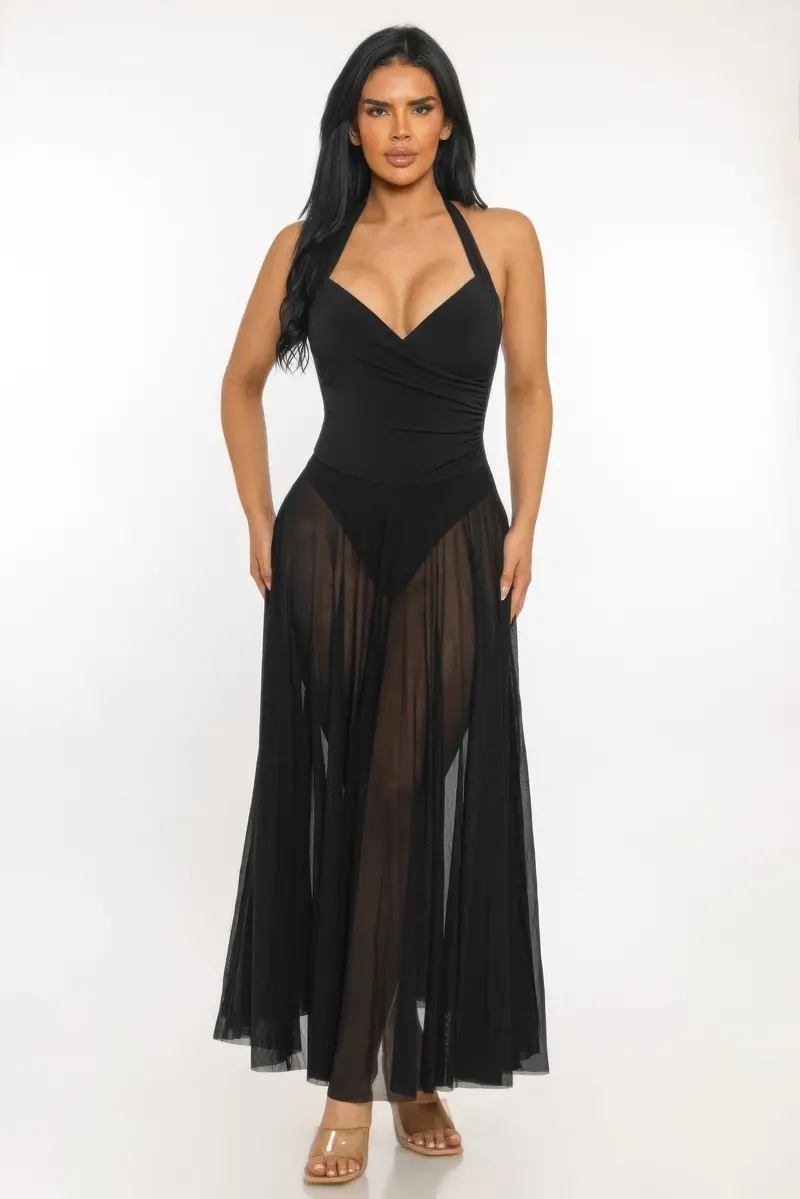 The Sirenâ€S Veil Sheer Halter Maxi Dress 1