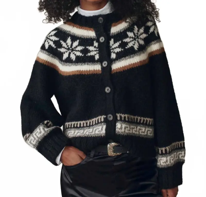 The Snowflake Ice Rink Cardigan In Black 1