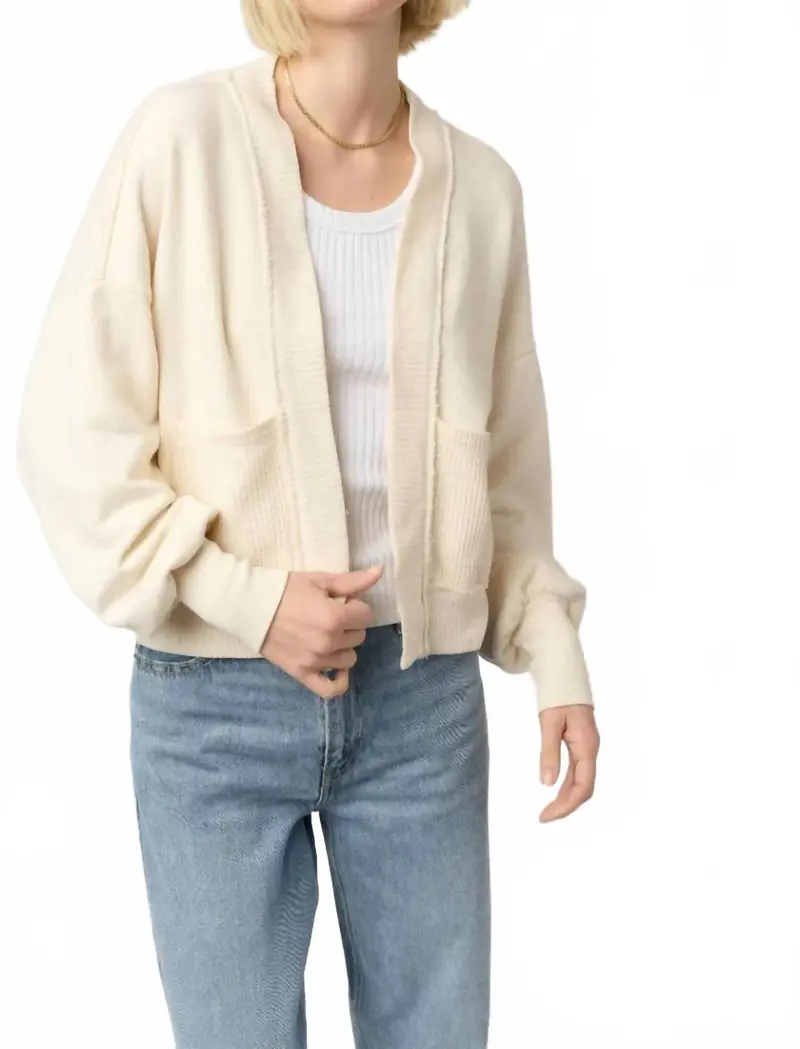Thermal Mixed Cardigan In Cream 1
