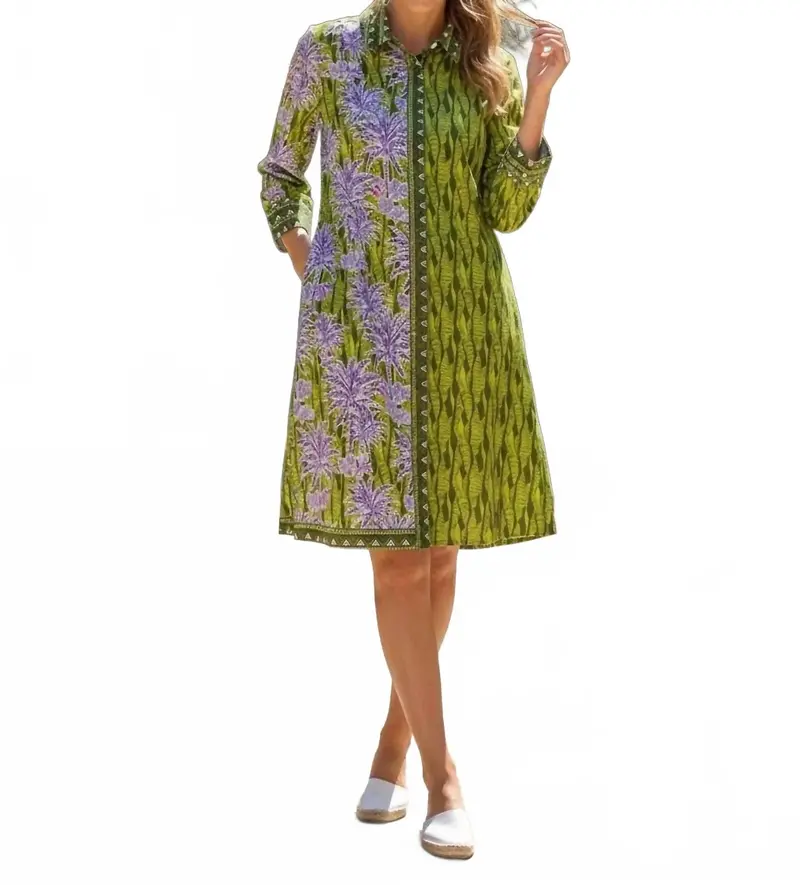 Three Quarter Sleeve Midi Dress In Palm Bliss 1