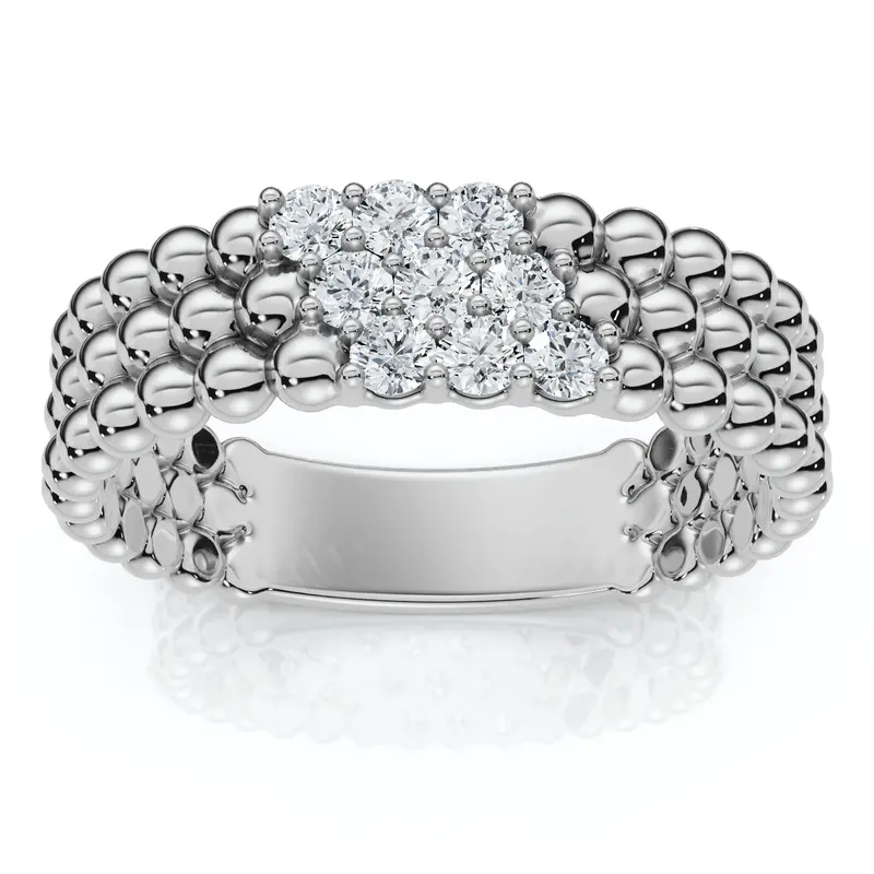 Three Row Beaded Diamond Stackable Ring 14K Gold Or Platinum Lab Grown 1