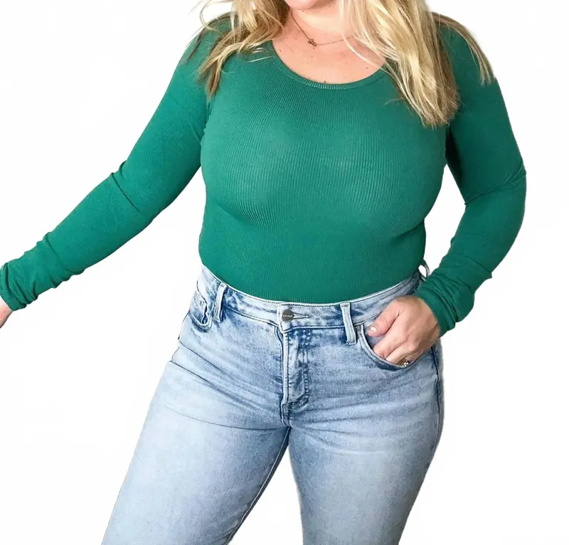 Tidal Ribbed Long Sleeve Bodysuit In Green 1
