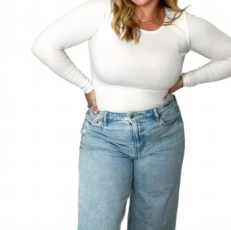 Tidal Ribbed Long Sleeve Bodysuit In White 1