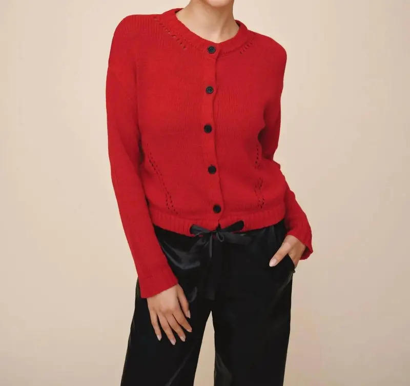 Tie Waist Cardigan In Crimson Cherry 1