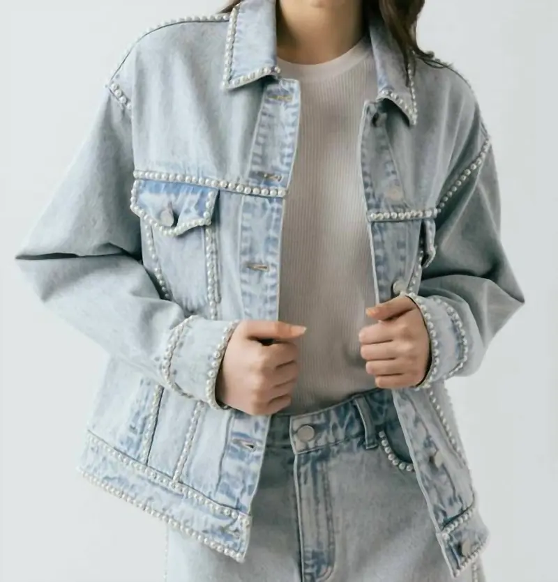 Tiebreaker Pearl Trim Denim Jacket In Blue 1