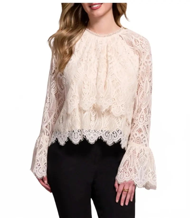 Tiered Blouse With Lined Body In Moonstone 1