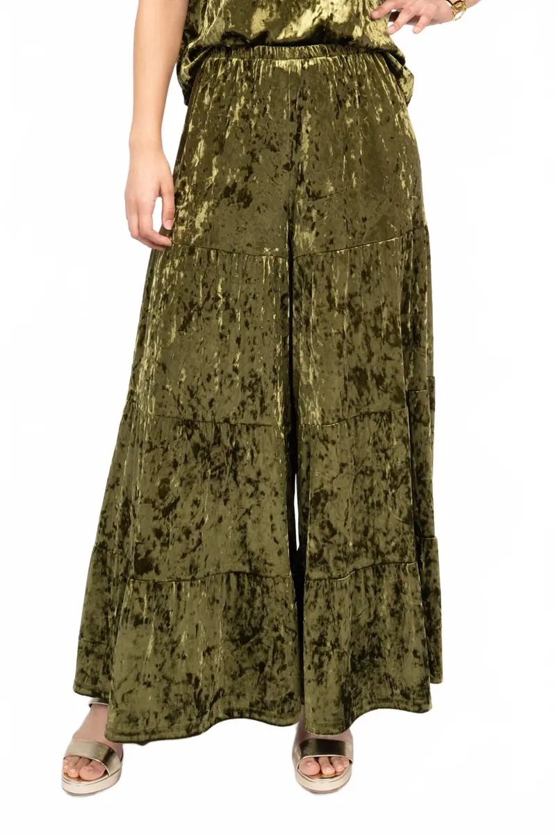 Tiered Velvet Pant In Olive 1