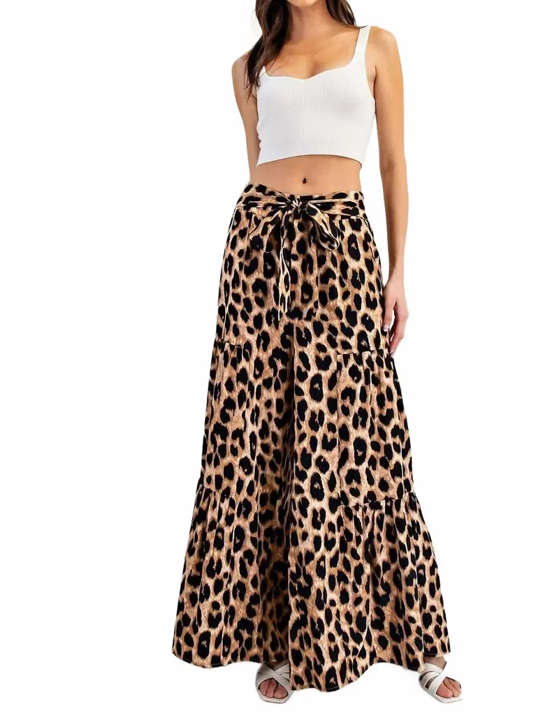 Tiered Wide Leg Pants In Leopard 1