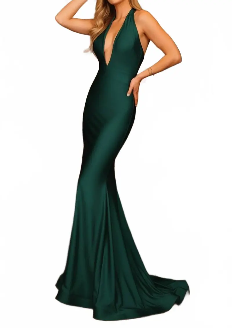 Tight Long Halter Prom Dress In Hunter 1