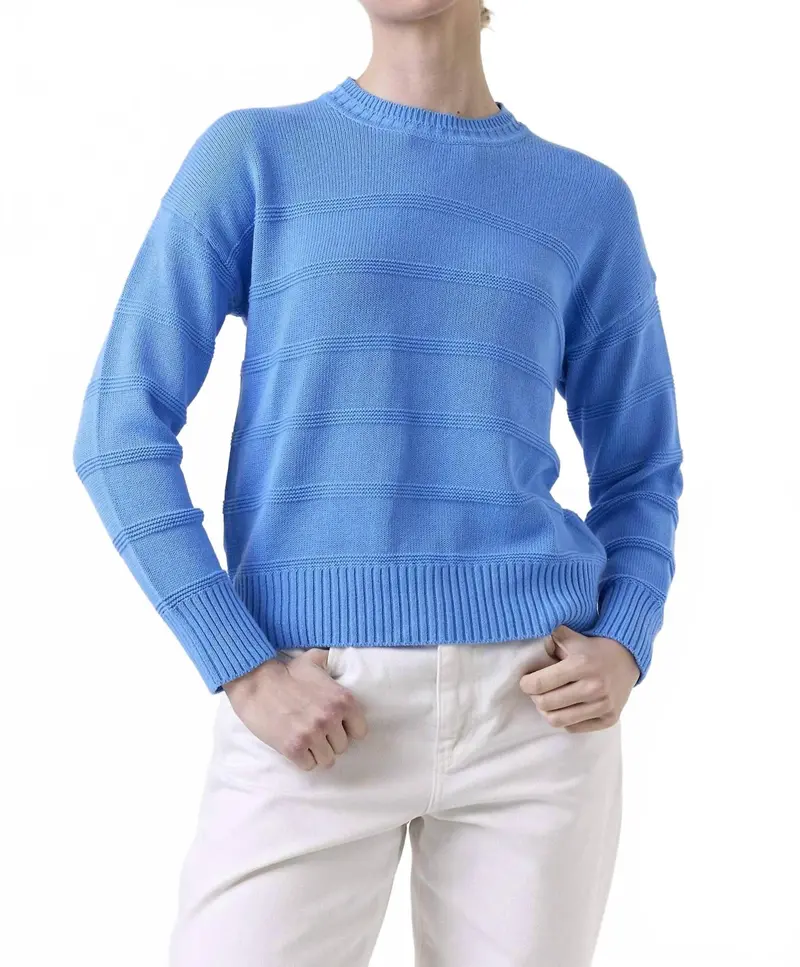 Tilly Textured Stripe Crew Top In Tranquil Blue 1