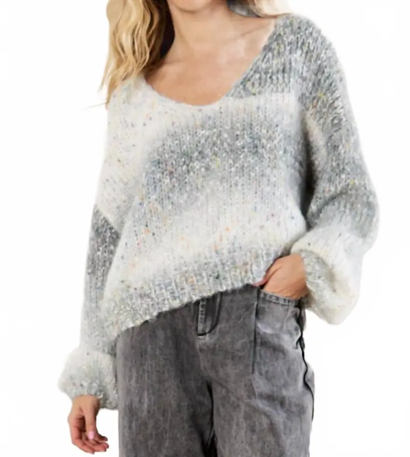 Tinsel Fleck V Neck Fisherman Sweater In Grey 1