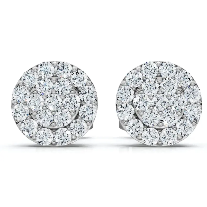 Tiny Diamond Pave Halo Earrings Studs 10K White Gold W/ Screw Backs 4Mm 1