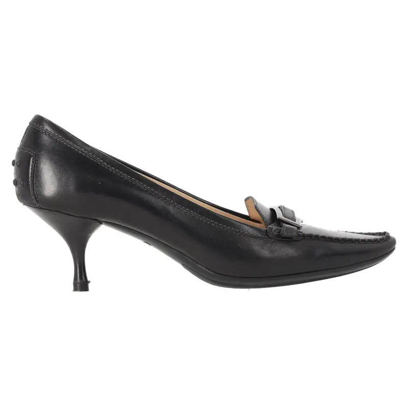 Tod's Pointed Toe Penny Loafer Pumps In Black Leather 1