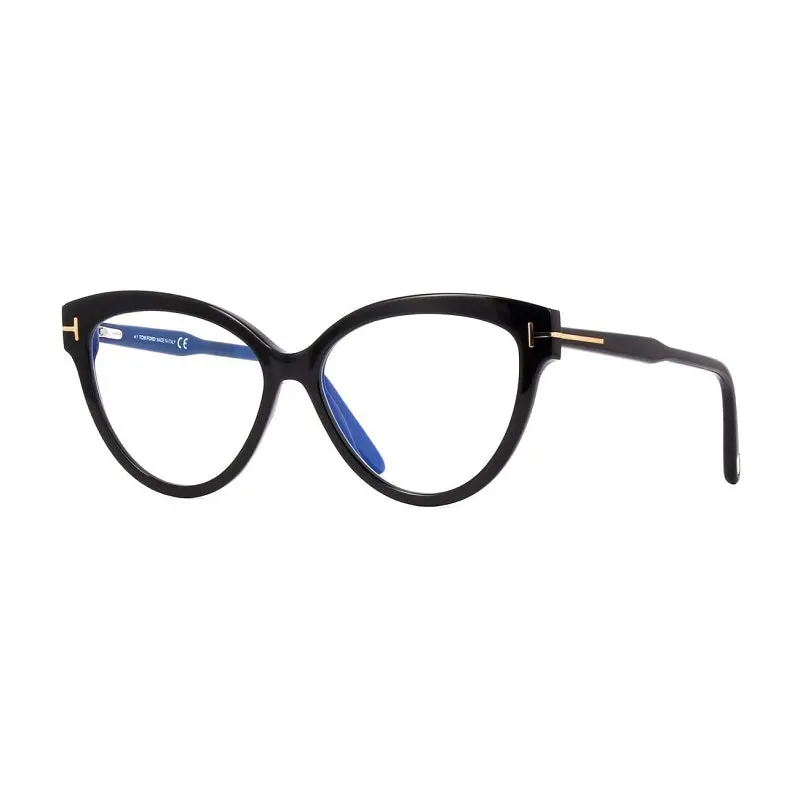 Tom Ford Eyeglasses Cat Eye Full Rim, Shiny Black Frame And Clear Demo Lenses Lens Ft5763-B001 1
