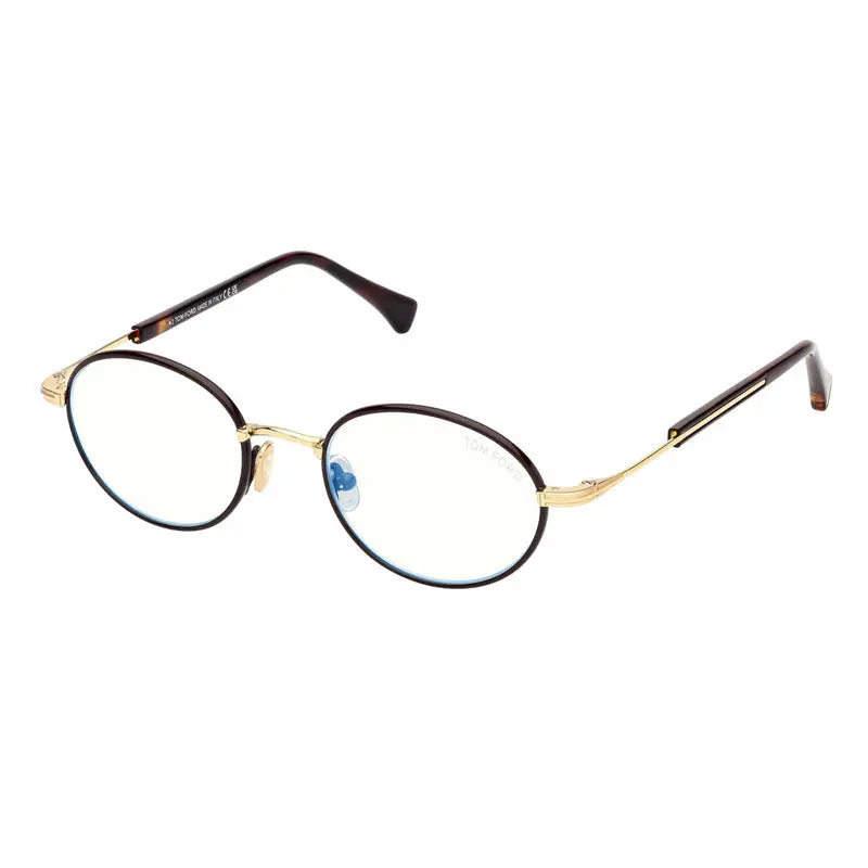 Tom Ford Eyeglasses Oval Full Rim, Dark Brown Frame And Clear/Blue-Light Block Lenses Lens Ft5973-B050 1