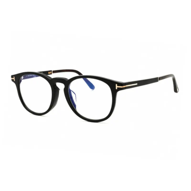 Tom Ford Eyeglasses Round Full Rim, Black Frame And Clear/Blue-Light Block Lenses Lens Ft5891-F-B005 1