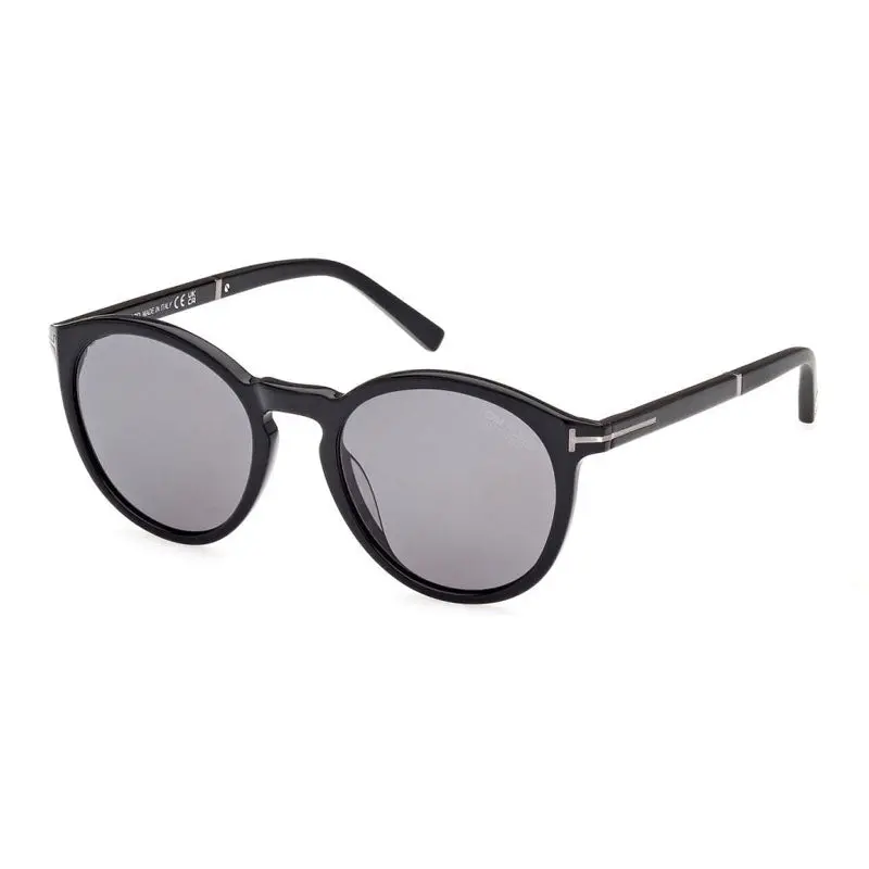 Tom Ford Sunglasses Round Full Rim, Shiny Black Frame And Smoke Polarized Lens Ft1021-N01d 1