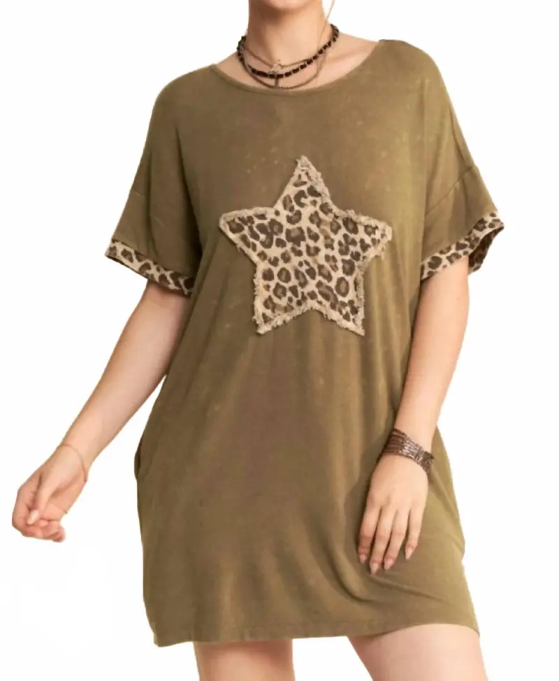 Top Of The World Tshirt Dress In Dark Olive 1
