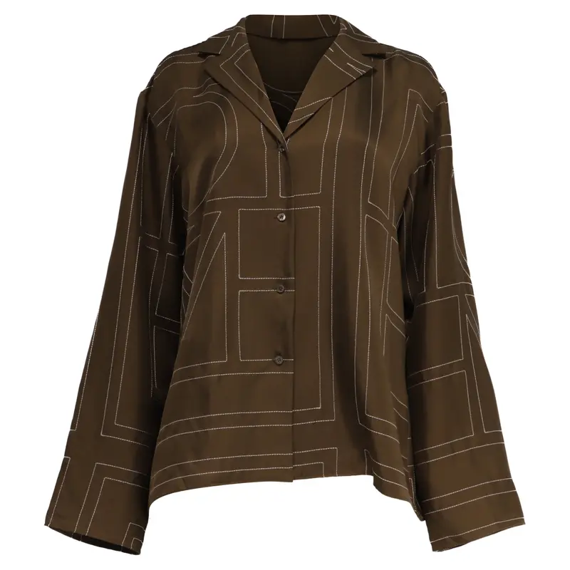 Totême Monogram Button-Down Shirt In Brown Silk 1