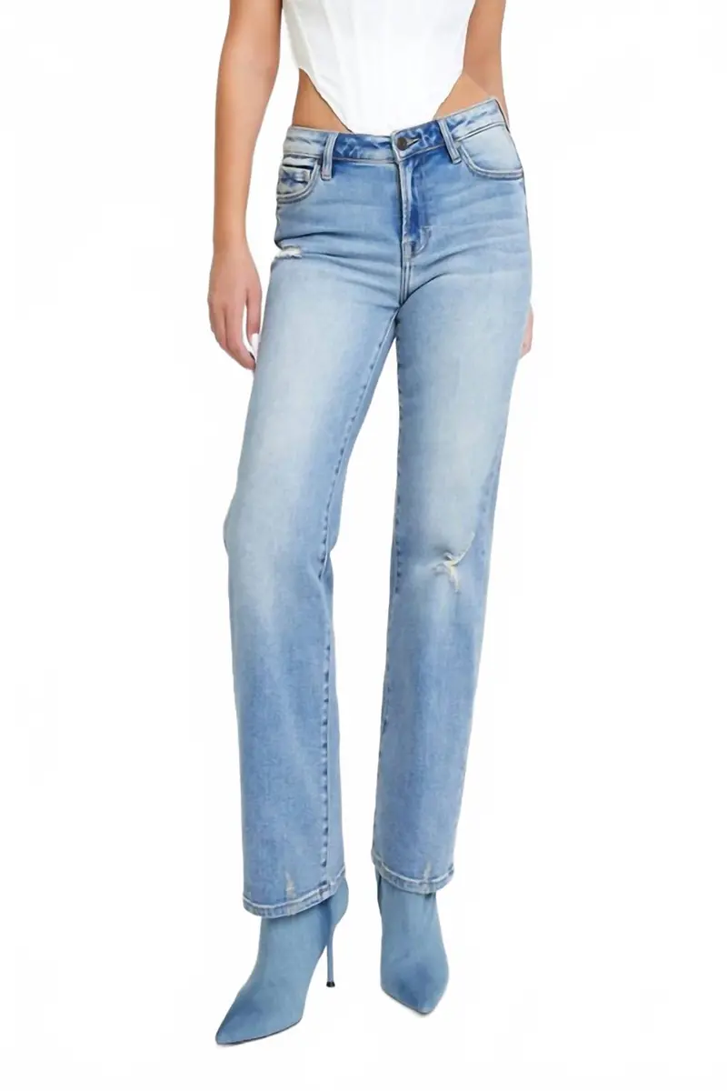 Tracey Mid Rise Straight Jeans In Light Blue 1
